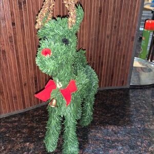 Holiday Green Reindeer with Red Bow